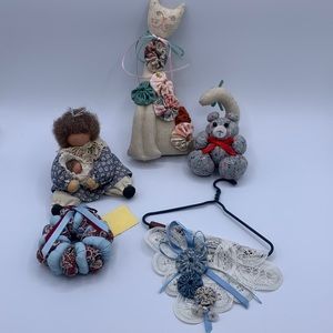 Mixed Lot of Yo Yos Country Fabric Handmade Blue Decor